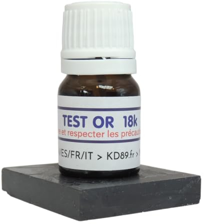 KD89 Test reattivo/soluzione per testare l'oro, 18 carati, con pietra di tocco naturale e istruzioni multilingue, competenza per gioielli, monete, lingotti, 2,5 ml
