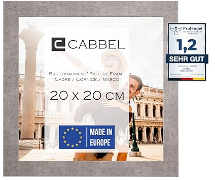 CABBEL Bilderrahmen 20x20 cm, Grau/Beton, stabiles MDF-Holz Rahmen, bruchsicherem Plexi-Glas, zum Aufhängen & Aufstellen, ideal für Fotos/Bilder/Collage