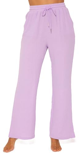 SASSYCLASSY Damen Musselin Hose M - Stoffhose luftig & leicht - High Waist Sommerhose in Flieder