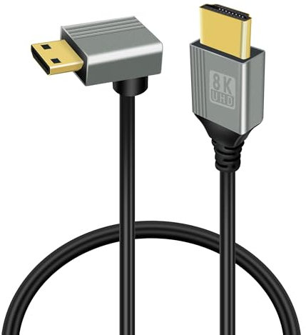 GELRHONR Câble mini hdmi vers hdmi 8k, câble mini hdmi à 90 degrés 2,1 haute vitesse 48gbps, prise en charge 8K@60Hz 3D, for DSLR Camera Camcorder, Projector, HDTV, Laptop(Mini HDMI up angle 0.5M)