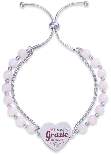 Bracciale maestra originale di ringraziamento dell'insegnante rosa, Bracciale maestra perline Doppio, Gioielli inossidabili braccialetto acciaio inox, regalo per insegnante di danza 16-21cm regolabile