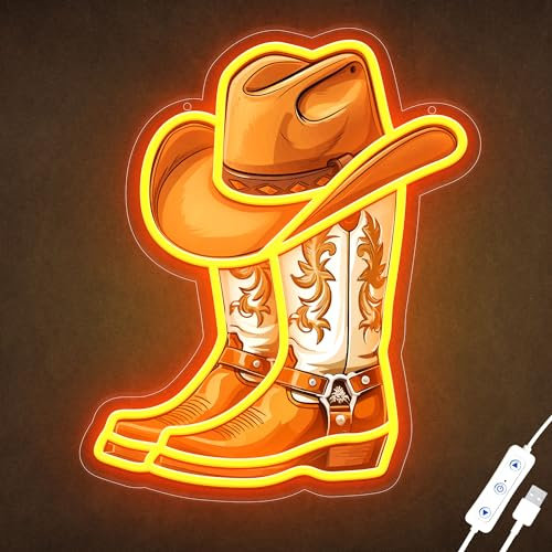 ZLOOREE Cowboy Boot Neon Signs for Wall Decor Western Cowboy Hat Light Up Signs, Dimmerable Cowboy LED Sign for Game Room Bedroom Party Bar Decor Birthday Christmas Gifts