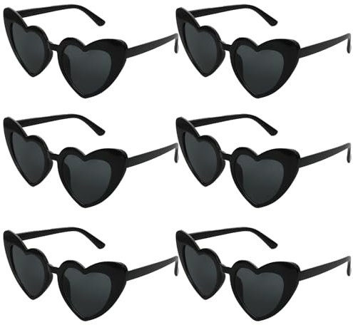 Lufdegim 6 Stück Herz Sonnenbrille Vintage Herzform für Damen,Brille Herz Sonnenbrille 90er Jahre Hippie,brille herzform für Party,Halloween,Karneval,Hochzeit ,Weihnachten (6, Schwarz)