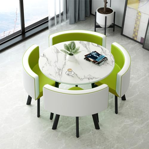 HARELA Esstisch Mit 4 Stühlen Set, Moderner Konferenztisch und 4 Stühle-Set, platzsparender runder 4-Sitzer-Café-Tisch, Geeignet für Esszimmer, Wohnzimmer, Empfangsraum 80cm(Light Green and White)