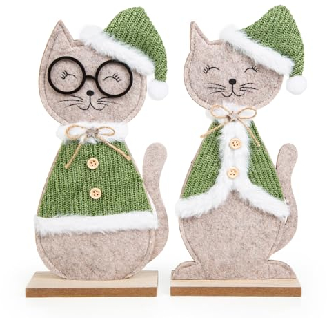 Logbuch-Verlag Weihnachtskatzen Set 2 Katzen Figuren grün grau Weihnachten Geschenk Dekofiguren zum Hinstellen Katzendeko 26 cm