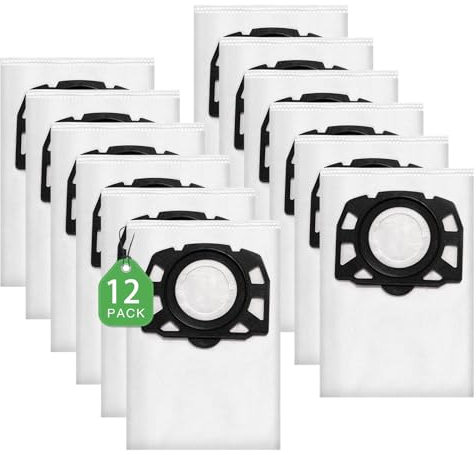 12 Stück KFI 487 Staubsaugerbeutel für Kärcher WD4,WD5,WD6,WD5P,WD6P, MV 4, MV 5, MV 6,für Kärcher 2.863-006.0,Vliesfilterbeutelbeutel Filtertüten für Nass & Trockensauger, Weiß
