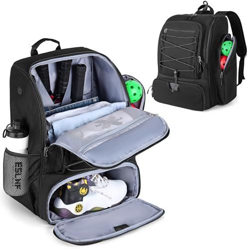 GOBUROS Pickleball Tasche für 4 Schläger mit Schuhfach, Pickleball Rucksack mit Zaunhaken für Pickleball Zubehör, Pickleball Taschen für Männer und Frauen, nur Tasche (Schwarz)