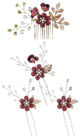 Lot de 4 peignes à cheveux, en forme de U, élégants, en forme de U, pour mariage, fête, bal, mariage, dîner, bordeaux