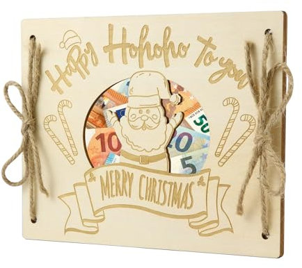 LOVLEY Carte de Noël Originale en Bois – Carte de Vœux pour Offrir de l'Argent avec Enveloppe Cadeau (Père Noël)
