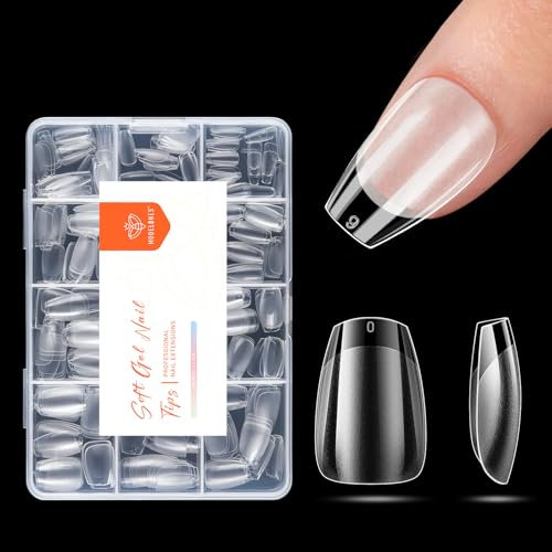 Modelones Nageltips 216 Stück- Full Cover Nail Tips Set, Soft Gel Tips Set, Pre-Buff PMMA Harz Nagelspitzen, Künstliche Nägel Zum Aufkleben Nail Art DIY, Kurze Coffin XS