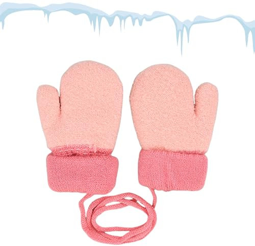 Moufles pour enfant de 2 ans, gants d'hiver en tricot avec cordon de serrage, gants de Noël en tricot pour enfants de 0 à 3 ans, décoration pour fille et garçon de 0 à 3 ans, rose clair, 1 cm