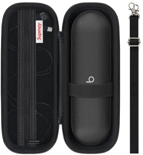 Supmay Harte Tragetasche für Beats Pill – kabelloser Bluetooth-Lautsprecher, kabelloser tragbarer Lautsprecher-Schutzhülle mit Netztasche für Ladekabel, schwarz + Schultergurt