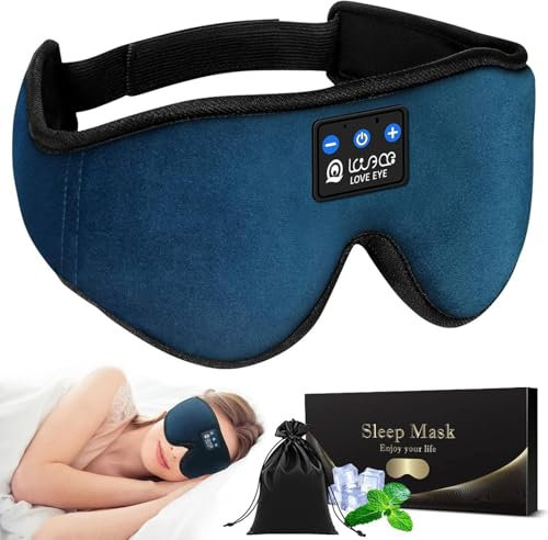 LOVE EYE Schlafkopfhörer, Bluetooth-Augenmaske, Schlafmaske aus 6A Eisseide Ultraweiches, bequemes, waschbares Perfekt für Seitenschläfer, Büro, Reisen, Geburtstagsgeschenk für Männer & Frauen (Blau)