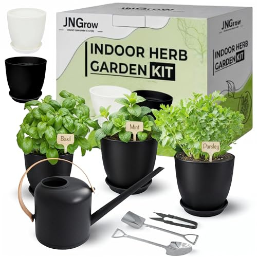JNGROW 12-Piece Set Indoor Herb Window Garden Kit - Home Kitchen Indoor Plant Pots Kit - Coolest Gift for Women, Mom Birthday, Mother's Day Gardening Starter Kit