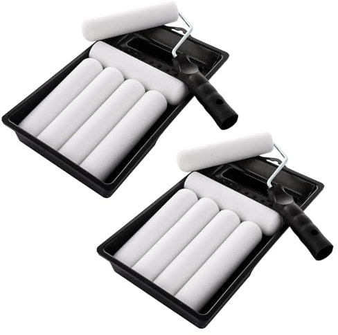 MEIDIV 2 Set Paint Roller Set for Painting, 6 Inch High Density Foam Paint Roller, Roller Sets for DIY Painting with Gloss and Satin Paints, Paint Rollers and Trays Sets for Wall Painting, Doors