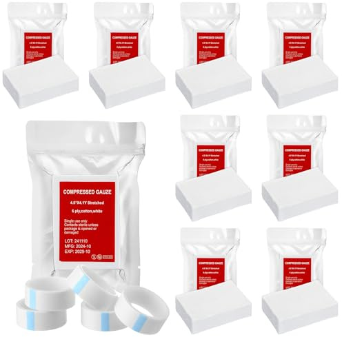 Threlaco 10 Pcs Z-Folded Compressed Sterile Gauze 4.5 x 4.1 Yards Combat Gauze Trauma Pad 6-ply 100% Cotton for Emergency Wound Dressing, First Aid Ifak Supplies Trauma Kit