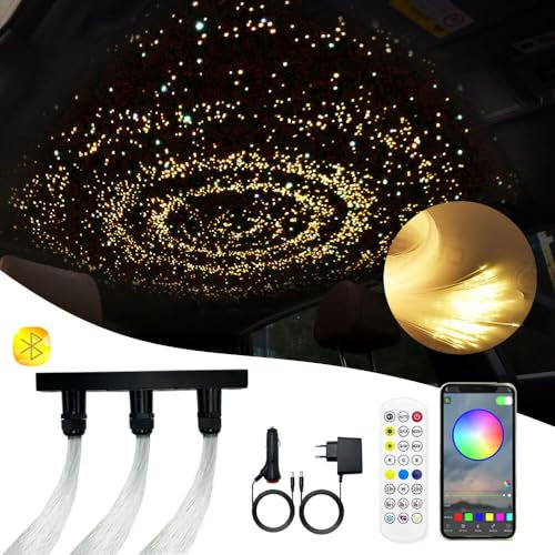 GIDEALED Twinkle Sternenhimmel Glasfaser Licht für Auto/Zuhause,Star Deckenleuchten Kit mit APP/Fernbedienung/Musikmodus,RGBW Lichtmaschine and 300pcs*0.75mm*2m Glasfaserkabel