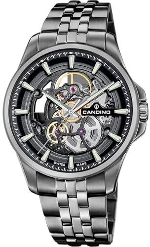 Candino Swiss Uhr Automatik Herren aus Edelstahl 316l Schwarz | Analog, Herren, Kalender, Widerstandsfähiges Saphirglas, Wasserdicht 5 ATM C4782/3 Automatic