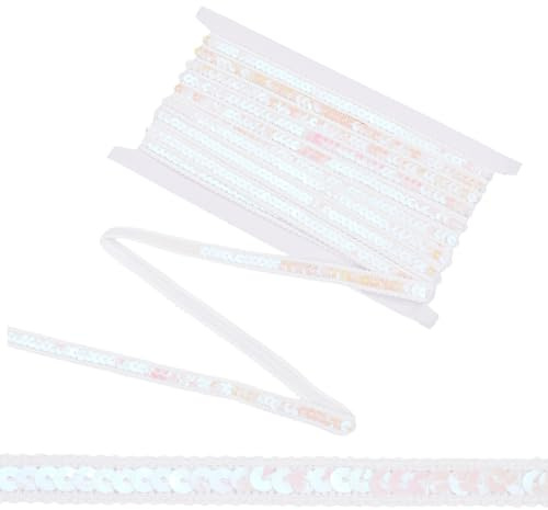 CABODYALS 10 m Weißes Einreihiges Paillettenband Pailletten Stretchstreifen Glitzernder Geflochtener Spitzenbesatz Funkelnde Polyesterbänder Zum Nähen Herstellen von Hochzeits Und Party Dekorationen