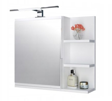 FreshYou Spiegelschrank 60x50 Weiß, Badezimmerschrank mit Ablagen, Badezimmerspiegel, Hängeschrank LED Lampe - Recht