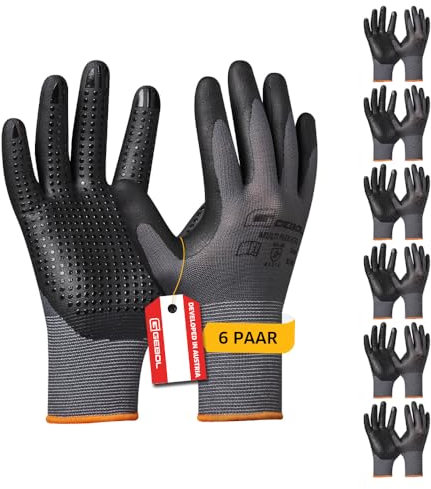 Gebol Multi Flex Eco | Arbeitshandschuhe mit Noppen | Nitrilhandschuhe für einen sicheren Griff | Für Herren | Größe L (Gr 9) | Grau | 6 Paar