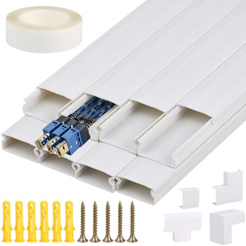 BATINO Cable Trunking Kit, 3.2 Meter Concealer, Cable Tidy Cable Raceway, Self Adhesive Wall Cable Tidy, Trunking for Electric Cables, Cable Management Kit for Home Office - 8X L400mm, W30mm H17mm