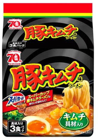 Acecook Japanese Instant Ramen Noodles - Pork Kimchi Flavour (95g*3) 285g – Spicy Korean-Style Soup Noodles