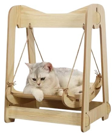 Columpio de Madera para Gatos, Diseño Elegante, Juguete Interactivo para Mascotas, Color Natural, 39 * 29 * 49.5CM
