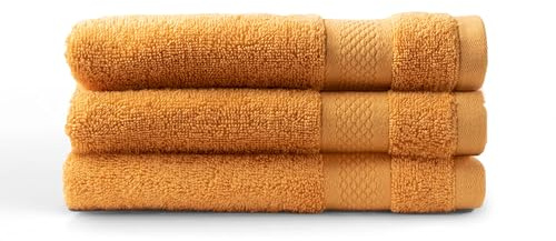 DoubleDry Premium Handtücher Set - 3 Stück 70 X 140 cm Baumwolle - 500 g/m² - Weich & Saugstark - Badetuch badehandtücher Große Handtuch (Ockergelb)