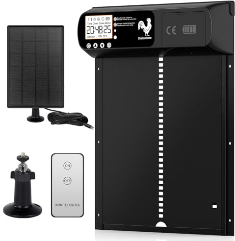 2026 Porte Automatique Poulailler Solaire - Ecran LCD - Télécommande, capteur de lumière et minuterie - Porte Poulailler Automatique Aluminium avec Télécommande - Fonction Anti-pincement