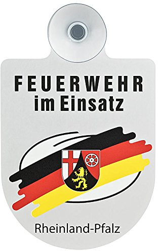 Feuerwehr im Einsatz KFZ Aluschild mit Saugnapf und Bundesland Wappen (Rheinland-Pfalz)