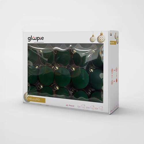 GLOUPIE Box 42 Palline Per Albero Di Natale In Velluto Verde,Infrangibili,3 Misure Ø 7, 6, 5 cm