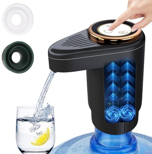 EasySpeed Dispensador de Agua de Doble Velocidad | Recargable 1200mAh Bomba de Grifo para Botellas con 2 Adaptadores | Compatible con Garrafas de 3 a 20 litros | para Camping, Casa & Oficina, Negro