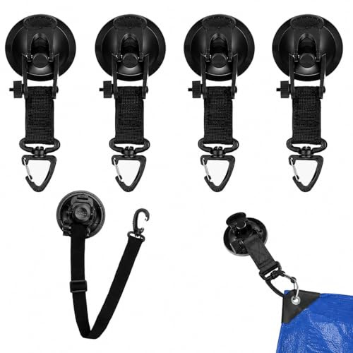 CZAYEFNH Haken Saugnapf 5 Stück Set Outdoor Camping Zubehör – 19x6,5 cm Starke Saugnäpfe mit Haken, schwarz – ideal für Wohnmobil, Auto, Fenster, Garten, Zelt, vielseitig einsetzbar und rückstandslos