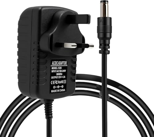 12V 2A Power Supply Adapter UK Plug, AC/DC Adapter 100-240V 50/60Hz to DC Charger, 5.5mm x 2.1mm Adapter for LED Strip Lights, CCTV, Routers, Monitors, Keyboards, Video Audio, 1M Converter