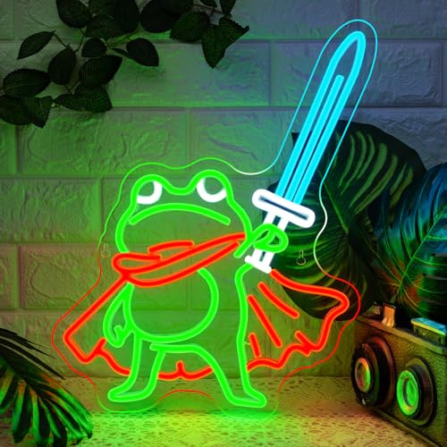 ineonlife Frosch Prinz Neon Schild Roter Umhang Led Schild für Spielzimmer | Frog 5-Stufiges USB Prince Neon Sign USB Anime Leuchtschild, 32 X 40,5 cm Led Sign für Geschenk,Jugendzimmer,Kinderspielplatz