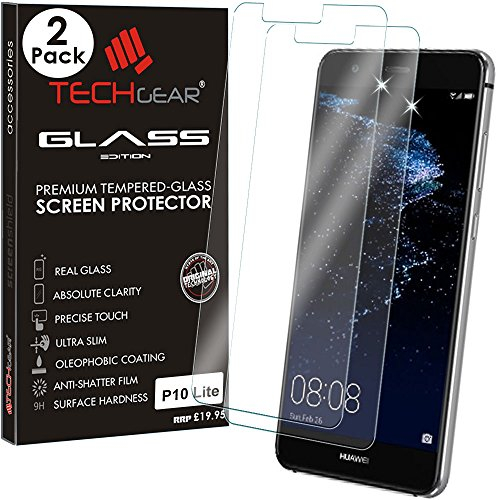 TECHGEAR [2 Stück] Schutzfolie kompatibel mit Huawei P10 Lite - Glas Schutzfolie Anti-Kratzer Schutzabdeckung