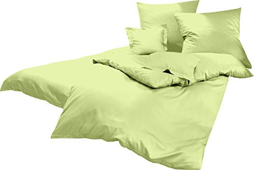 Lorena Uni Classic Bettwäsche Mako Satin Baumwolle einfarbig (lind, 155 cm x 220 cm inkl. 80x80cm Kissen)