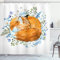 ABAKUHAUS Fuchs Duschvorhang, Sleeping Fox Aquarellen, Stoffliches Gewebe Badezimmerdekorationsset mit Haken, 175 x 220 cm, Orange Blue Olivgrün