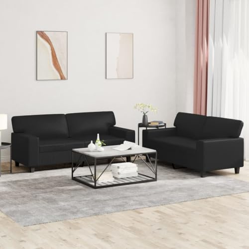 Owoxanthellate 2er Sofagarnitur Schwarz 154x77x80 cm Kunstleder Couchgarnitur Modernes Design Robustes Sperrholz-Metall-Gestell Bequeme Polsterung für Wohnzimmer Flur Schlafzimmer