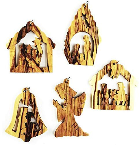 Weihnachtsbaumhänger 5 Stück aus Olivenholz Christbaumschmuck Holz Anhänger Christbaumanhänger