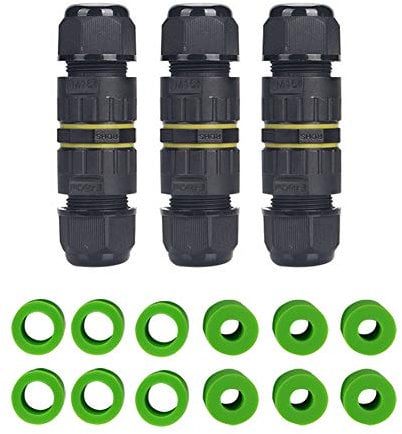 YIXISI 3 Piezas Scatola di Giunzione Impermeabile, 3-Poli IP68 Connettore da Esterno, per Diametro del Cavo Ø 3.5-10 mm, (Nero, PA66)
