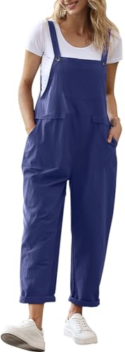 YESNO Damen Latzhose Sommer Oversize Trägerhose Beiläufig Loose Bib Pants Overall Baggy Jumpsuit Strampler Sommerhose mit Träger (2XL PV9DE Navy Blau)