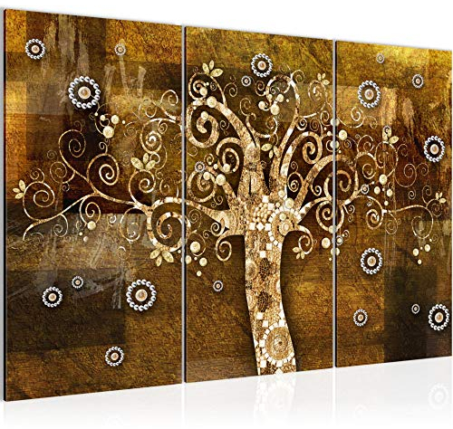 Runa Art Wandbilder Gustav Klimt Baum des Lebens Bild XXL Wohnzimmer Schlafzimmer Beige Braun Lebensbaum 120 x 80 cm 3 Teilig 028631a