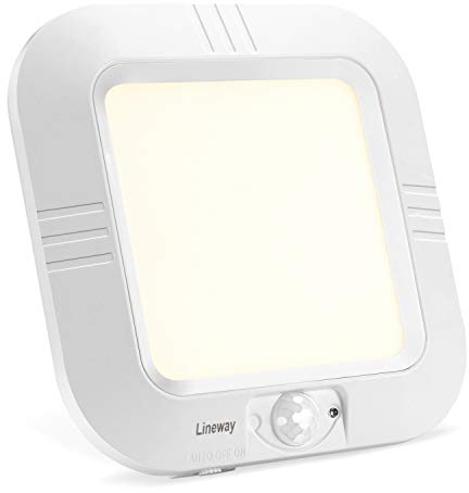 LINEWAY Plafonnier LED à Piles avec Détecteur de Mouvement, Lampe Plafond à Pile sans Fil, 180LM 4000K Plafonnier LED Eclairage Intérieur pour Balcon Sous-sol Atelier Escalier Garde-Manger