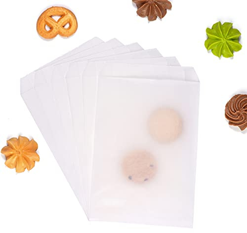 Quotidian Fettdichte Butterbrottüten 12,7x17,8 cm, 100 Stück | Fettdichtes Pergamentpapier weiß für Gebäck, Snacks, Süßigkeiten (passend für A6+ · 5x7 Zoll)