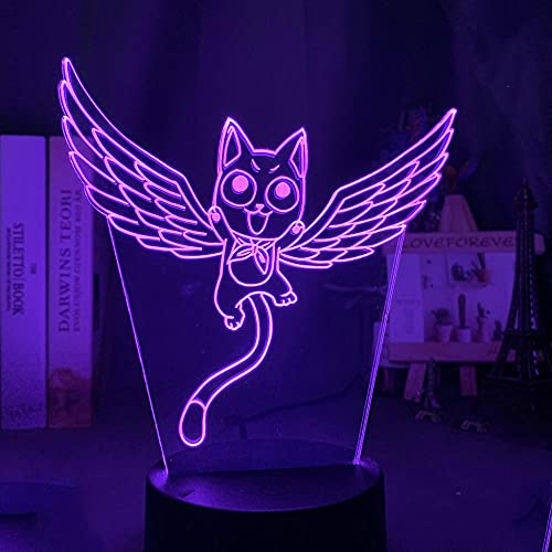 Children night light fairy tail cat happy fly figure lamp for child bedoom decoration led touch sensor color changing Illusion light-7 Farben Keine Fernbedienung