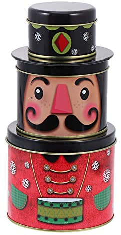 BESTonZON Cupcake Weihnachten Metallbox 3D Nussknacker Figur 3 Schichten Weihnachtsdosen Keksdose Plätzchendosen Metalldose Teedose Geschenkbox Sparschwein für Süßigkeiten Vorratsbehälter