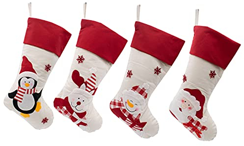 TRIXES Nikolausstiefel 4er Set - große Nikolausstiefel für Kinder mit den Weihnachtsfiguren Pinguin, Weihnachtsmann, Herr Schneemann und Eisbär - 4 Nikolausstiefel große Weihnachtsdekoration