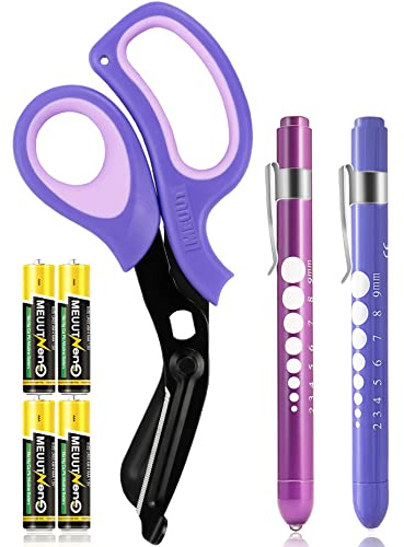 MEUUT Confezione da 3 forbici a penna e mediche, una da 20,3 cm, brevettata, con due luci a LED e quattro batterie, forbici per bendaggio, per infermieri, pronto soccorso, pronto soccorso, medico